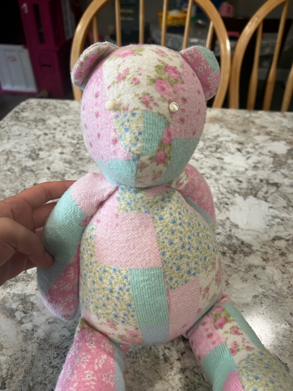 Handmade Patchwork Pink & Mint Baby Teddy